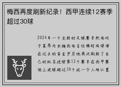 梅西再度刷新纪录！西甲连续12赛季超过30球